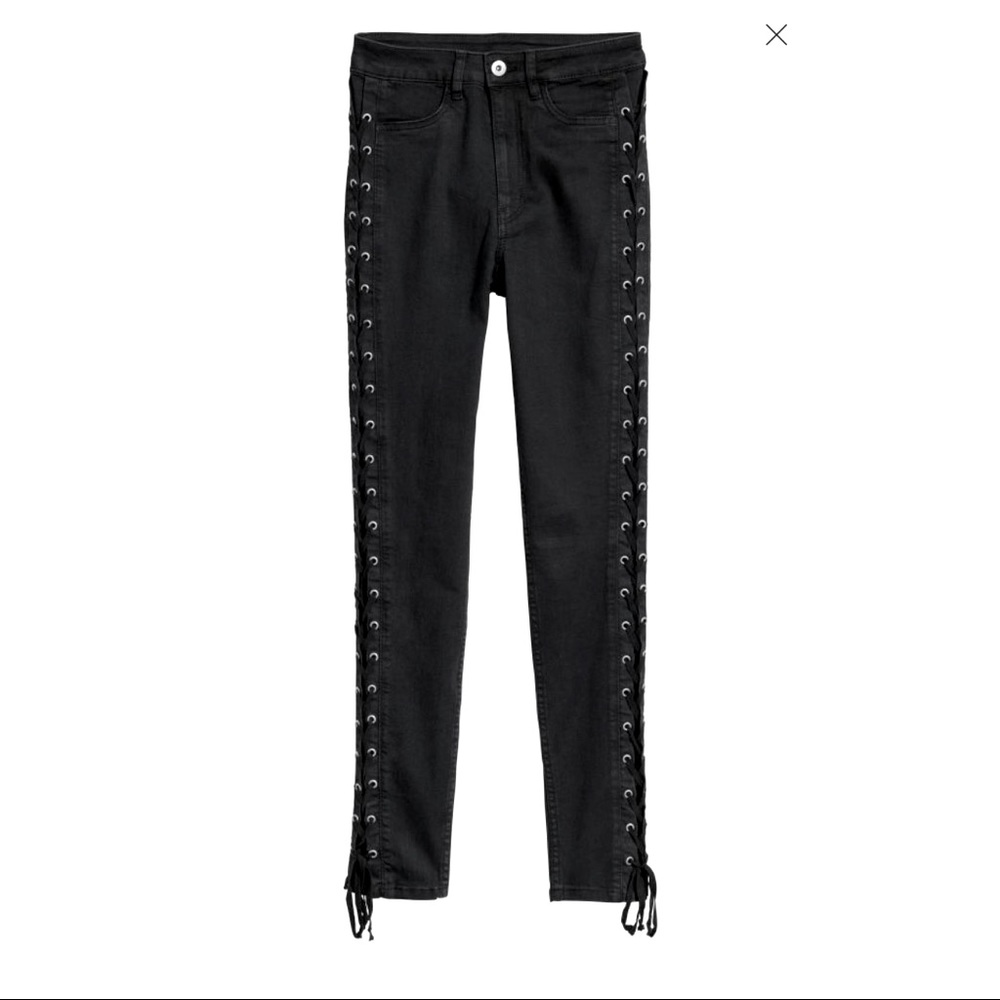 H&M Black Skinny Laced-Up Jeans